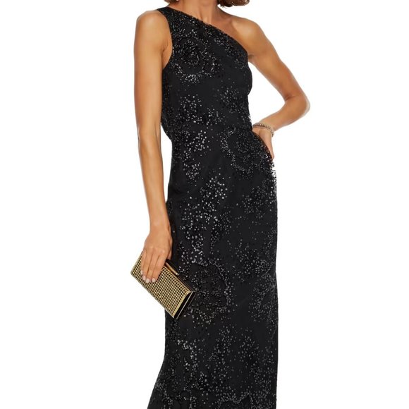 Marchesa Dresses & Skirts - Marchesa Notte one shoulder dark navy glitter tulle evening gown size 2 NWT